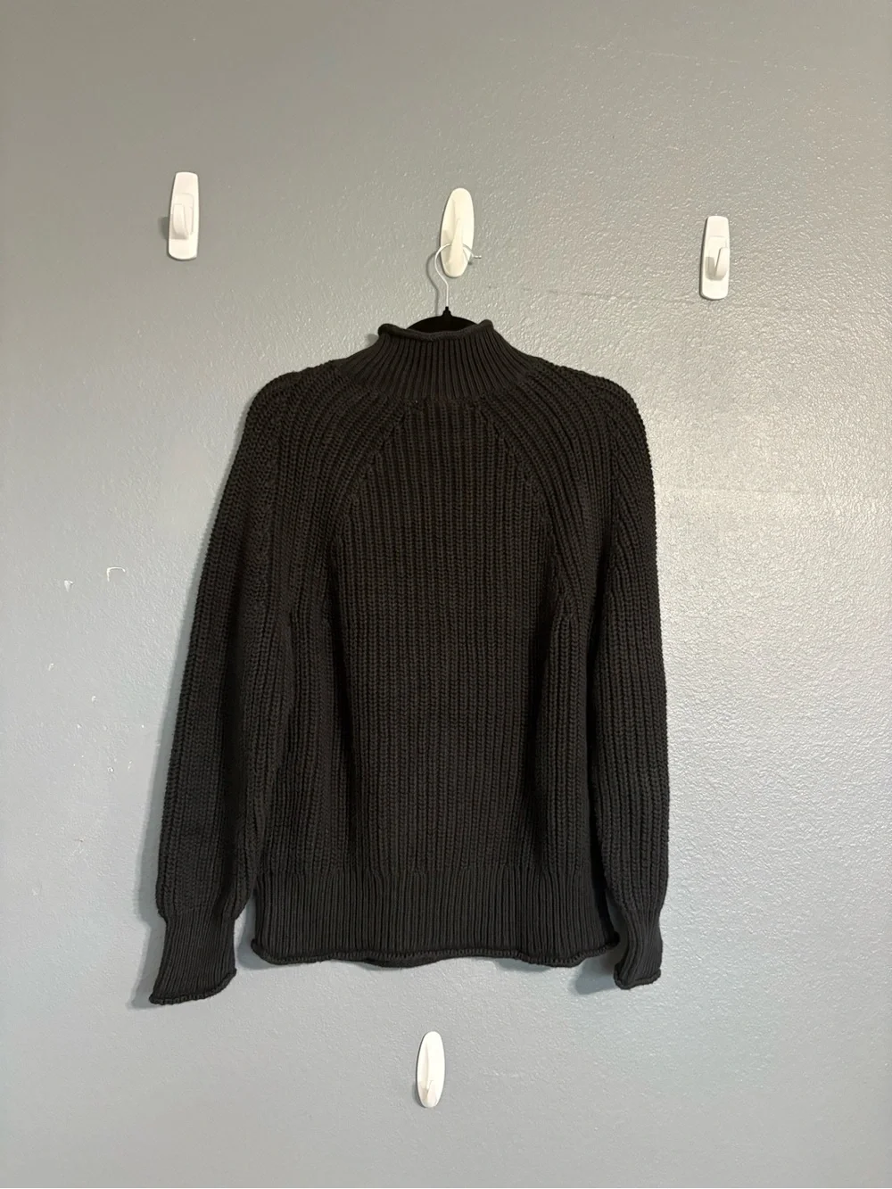 J. Crew Black Chunky Cotton Ribbed Mock Neck Sweater Size M